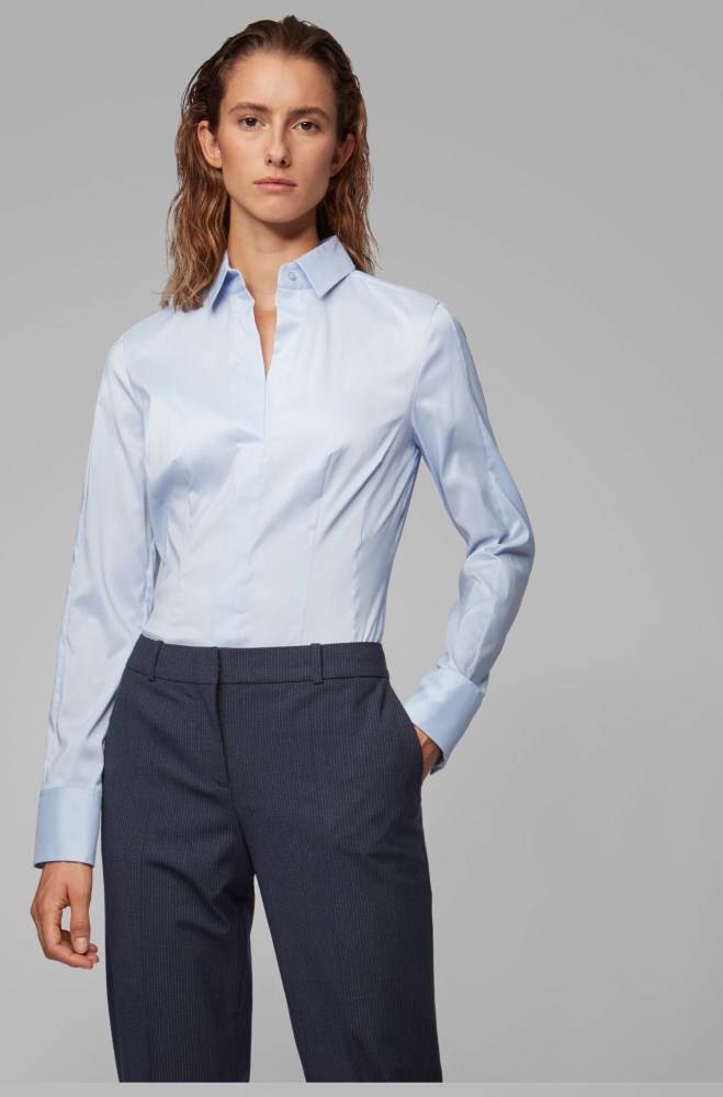 Hugo Boss Slim-fit blouse Lyse Blå | IwNgaohb