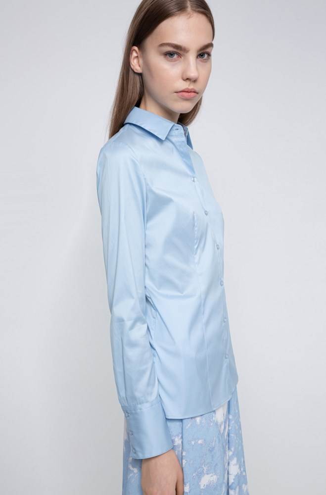 Hugo Boss Slim-fit blouse Lyse Blå | ThXdeRVl