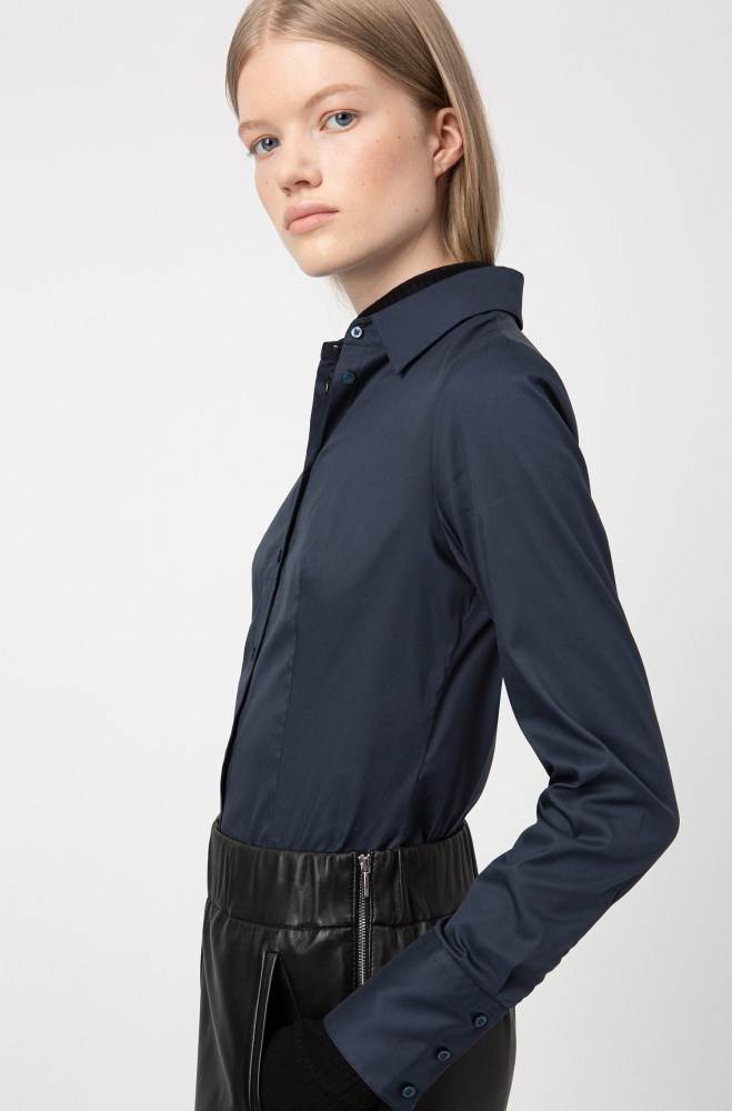 Hugo Boss Slim-fit blouse Mørke Blå | 6VQP5a7J