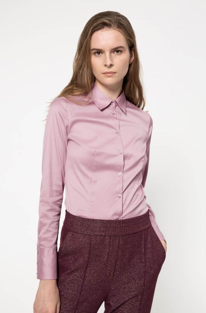 Hugo Boss Slim-fit blouse Mørke Rosa | IWoNYBz8