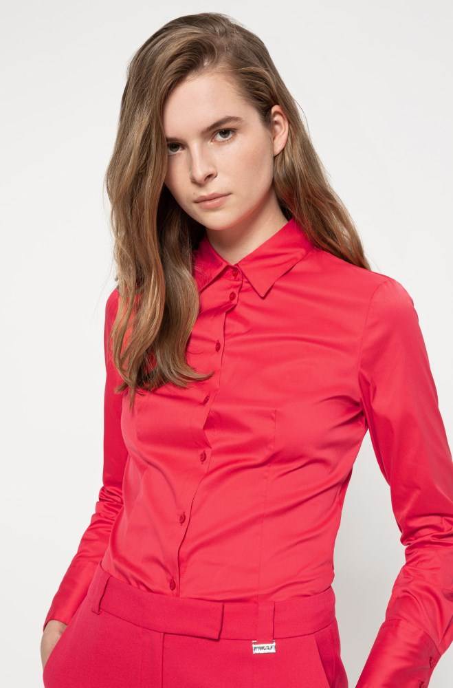 Hugo Boss Slim-fit blouse Rød | rQhM6Vkx