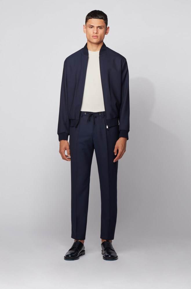 Hugo Boss Slim-fit blouson-style jacket Mørke Blå | DY2RMUBZ