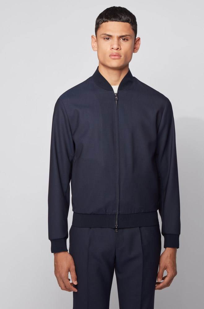 Hugo Boss Slim-fit blouson-style jacket Mørke Blå | DY2RMUBZ