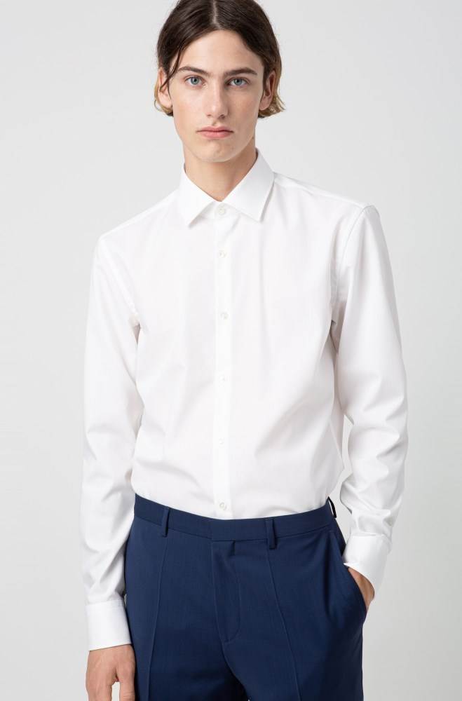 Hugo Boss Slim-fit business shirt Hvite | ZnyxtS5E