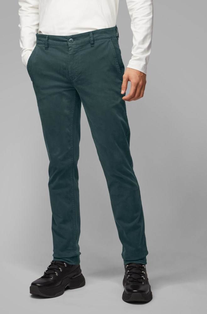 Hugo Boss Slim-fit casual chinos Grønn | 1ctTEopV