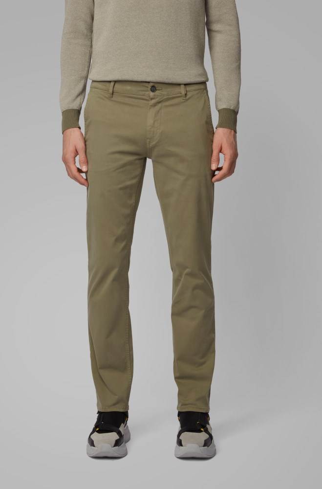 Hugo Boss Slim-fit casual chinos Grønn | qWY3qdj1