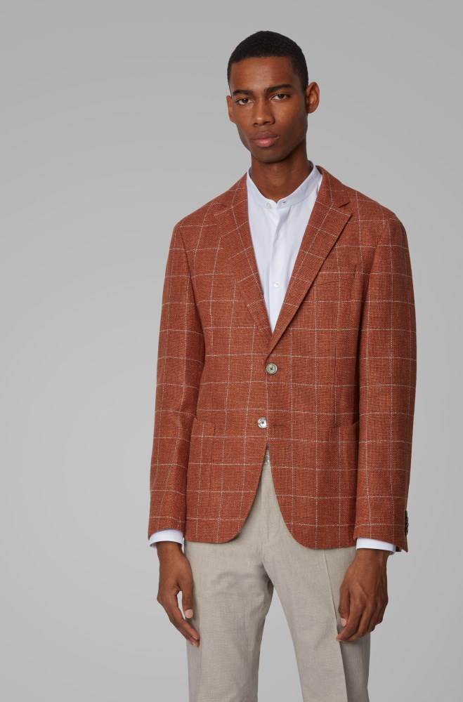 Hugo Boss Slim-fit checked jacket Oransje | 3oPwewjC