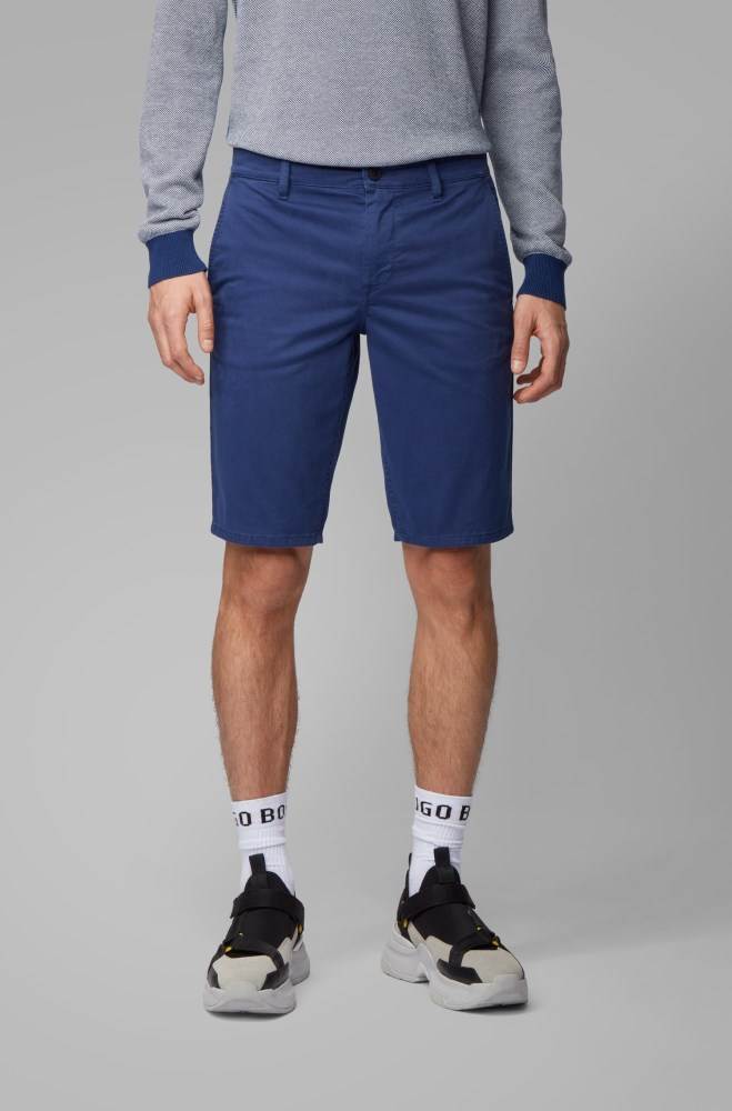 Hugo Boss Slim-fit chino shorts Mørke Blå | E0Bu4nqu