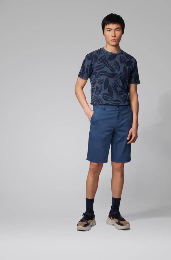 Hugo Boss Slim-fit chino shorts Mørke Blå | qoKDm9Fs