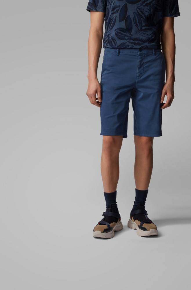 Hugo Boss Slim-fit chino shorts Mørke Blå | qoKDm9Fs