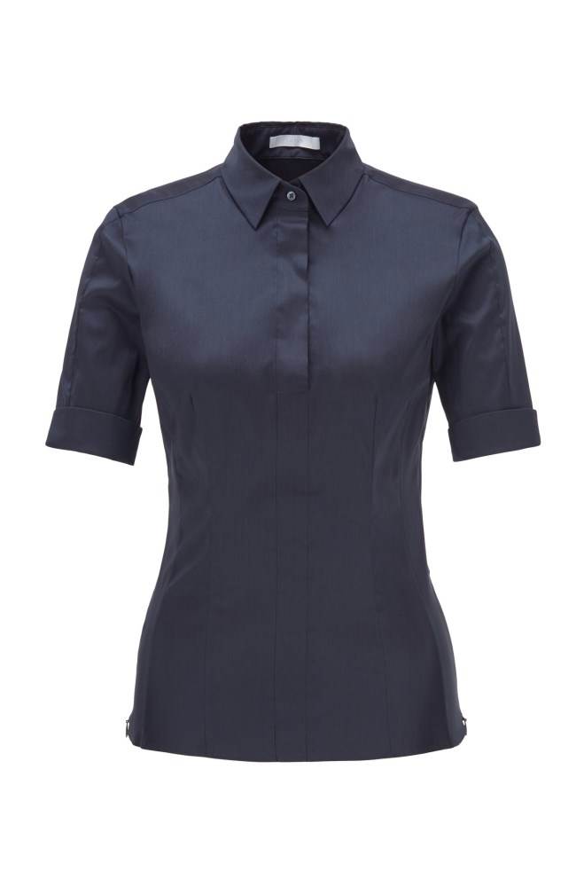 Hugo Boss Slim-fit cotton-blend blouse Blå | jqHQANTS