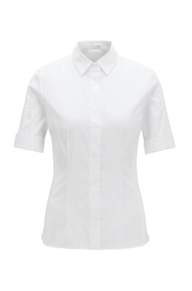 Hugo Boss Slim-fit cotton-blend blouse Hvite | VaqmMo3D