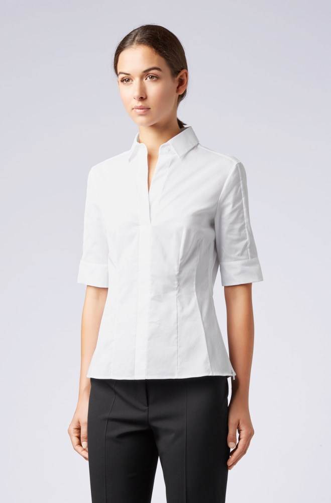 Hugo Boss Slim-fit cotton-blend blouse Hvite | VaqmMo3D