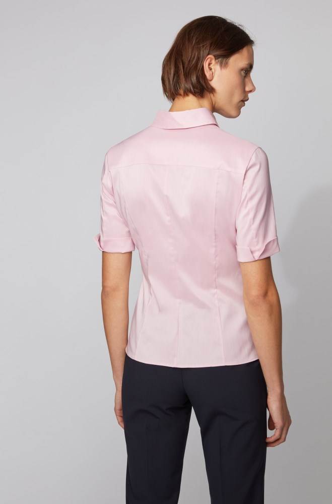 Hugo Boss Slim-fit cotton-blend blouse Lyse Lilla | mgbC5TCo