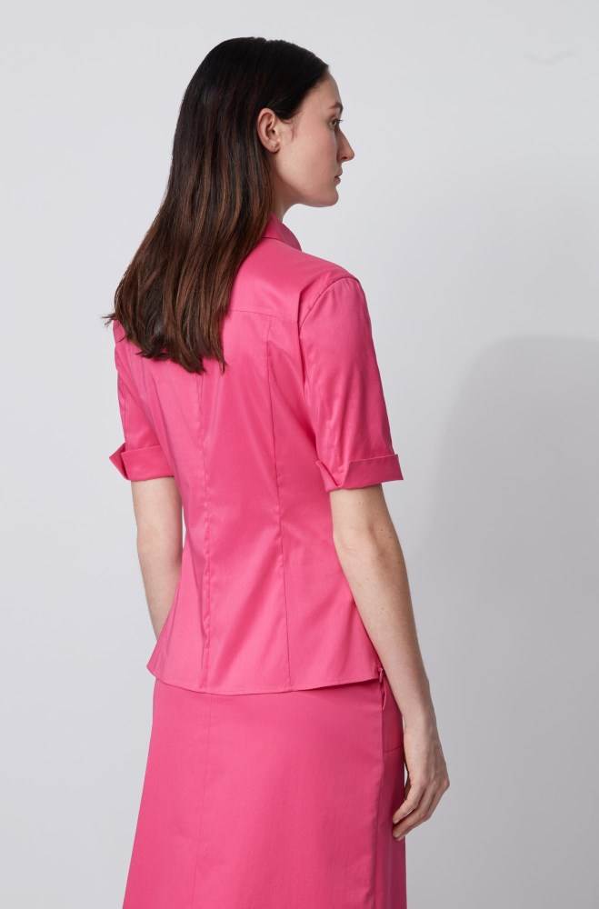 Hugo Boss Slim-fit cotton-blend blouse Rosa | OnPzXblU