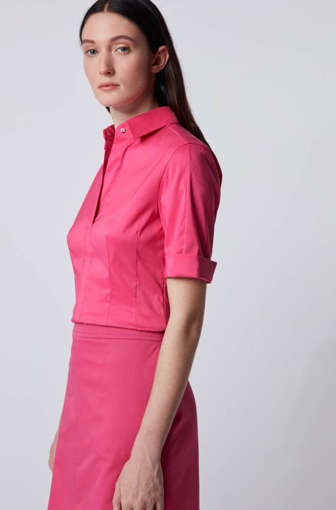 Hugo Boss Slim-fit cotton-blend blouse Rosa | OnPzXblU