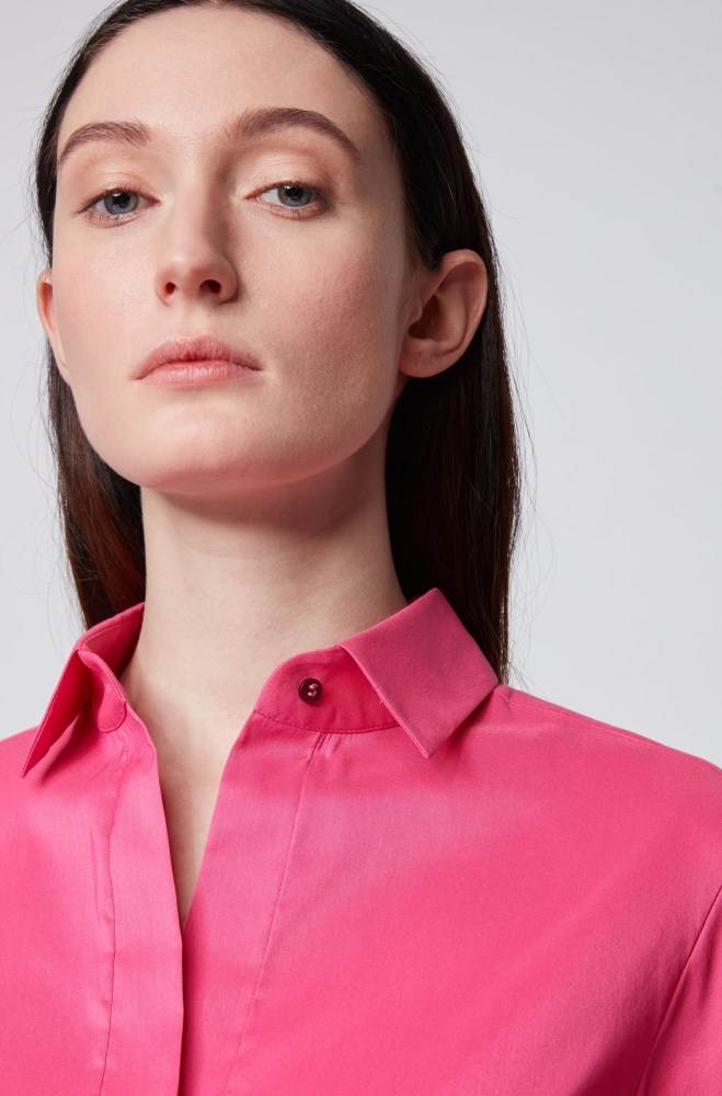 Hugo Boss Slim-fit cotton-blend blouse Rosa | OnPzXblU