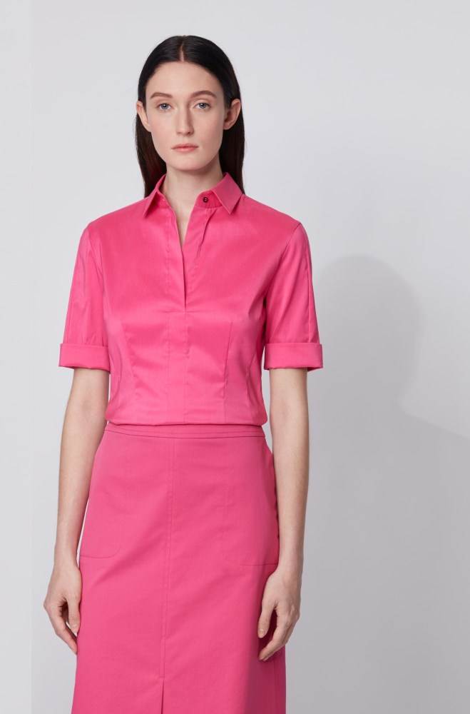 Hugo Boss Slim-fit cotton-blend blouse Rosa | OnPzXblU