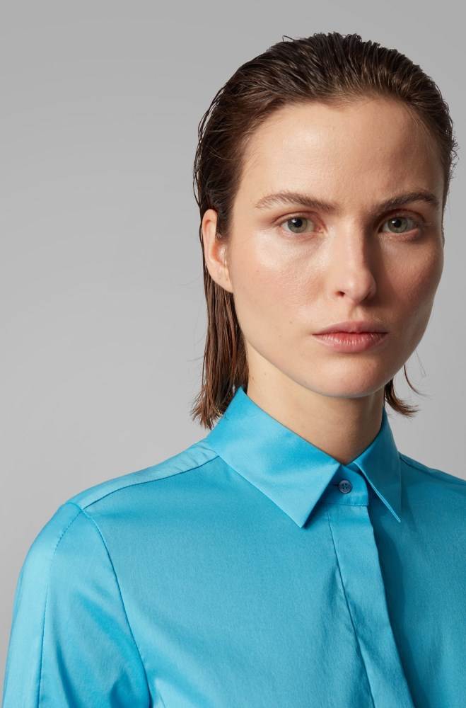 Hugo Boss Slim-fit cotton-blend blouse Turkis | 5sGoiaz4