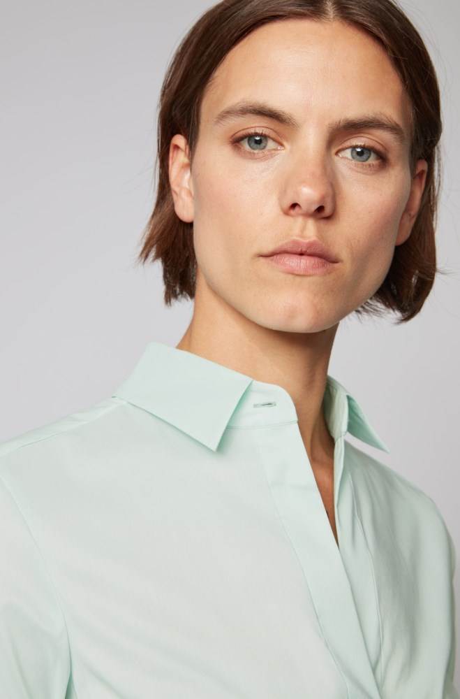 Hugo Boss Slim-fit cotton-blend blouse Turkis | qWfycXJj