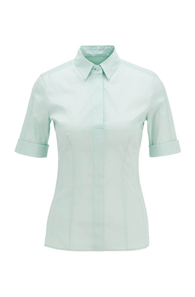 Hugo Boss Slim-fit cotton-blend blouse Turkis | qWfycXJj