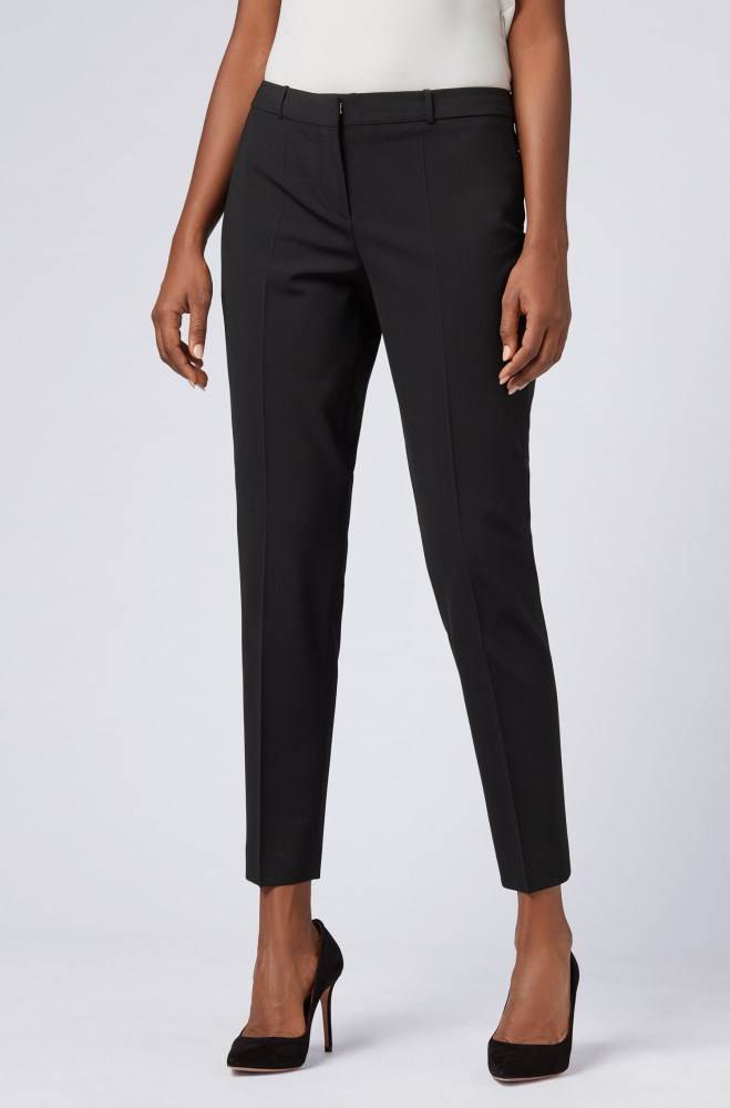 Hugo Boss Slim-fit cropped trousers Svarte | KVo9Q1f2