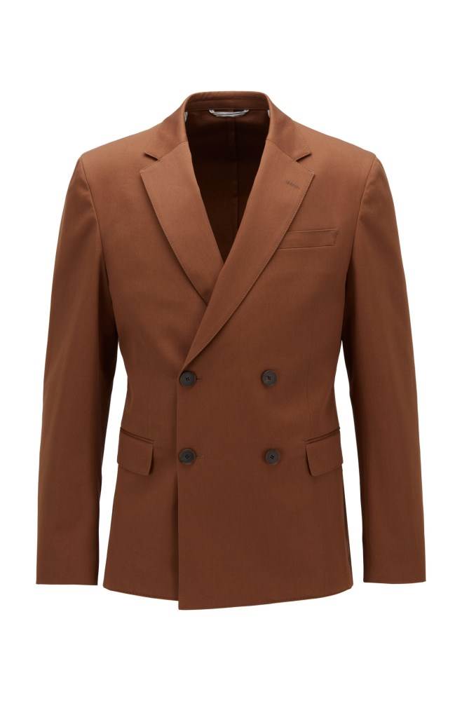 Hugo Boss Slim-fit double-breasted jacket Mørke Brune | zz4YePKa