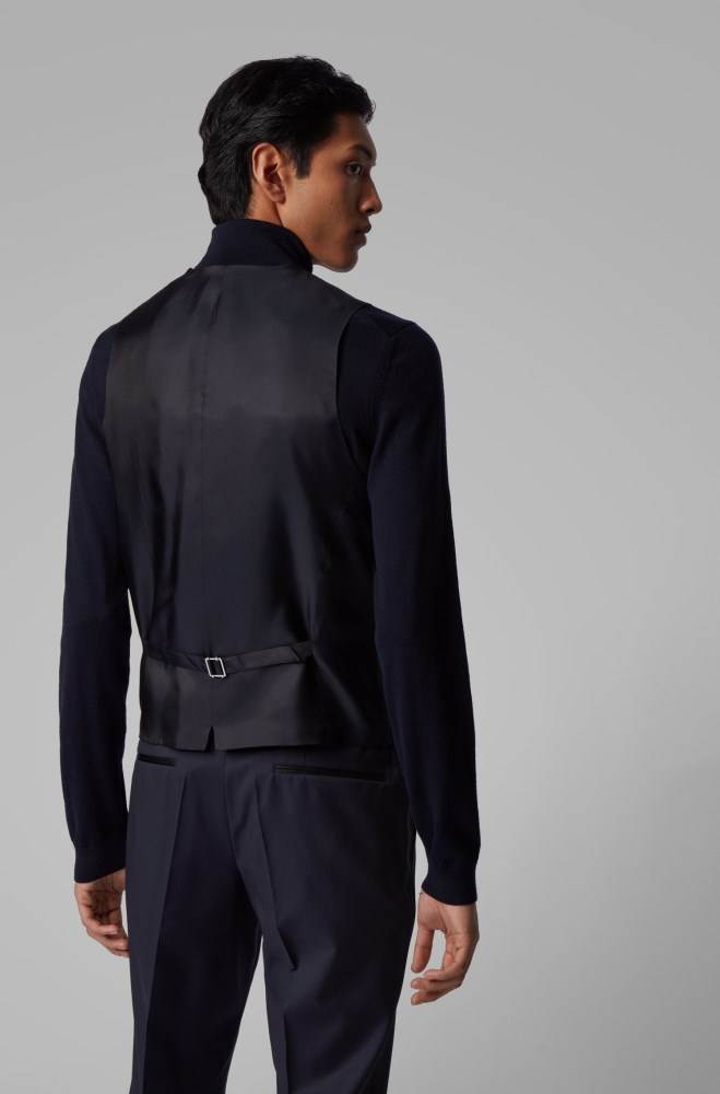 Hugo Boss Slim-fit double-breasted waistcoat Mørke Blå | YQ8fsnOo