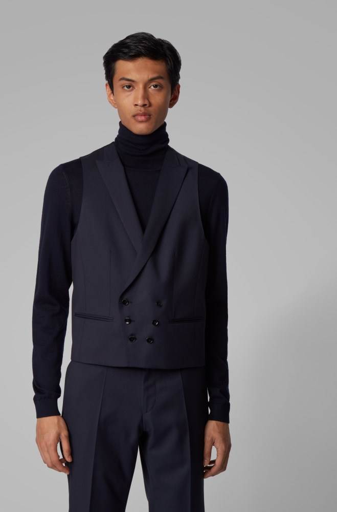 Hugo Boss Slim-fit double-breasted waistcoat Mørke Blå | YQ8fsnOo