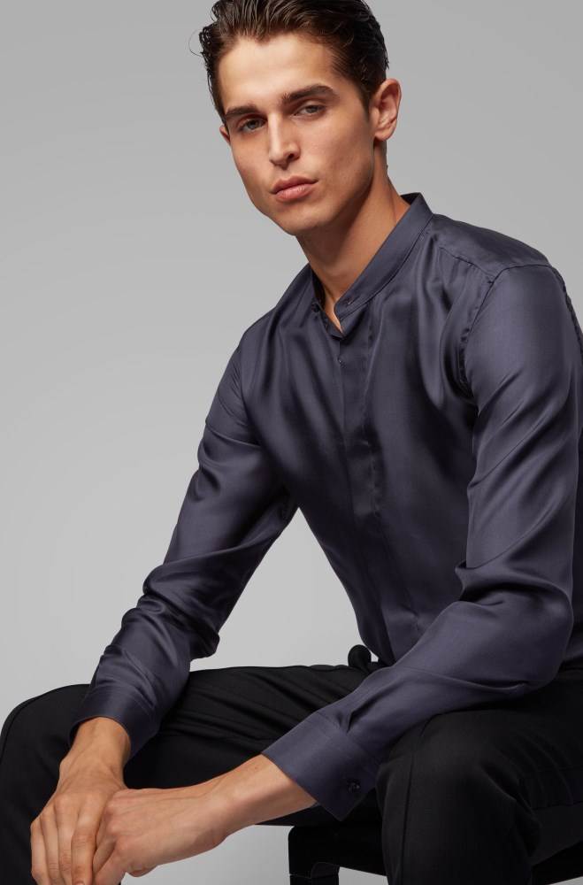 Hugo Boss Slim-fit evening shirt Mørke Blå | GktCZ7cv