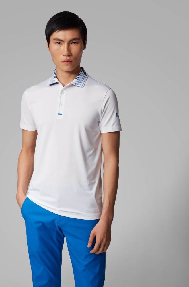 Hugo Boss Slim-fit golf polo shirt Hvite | t86rHWSU