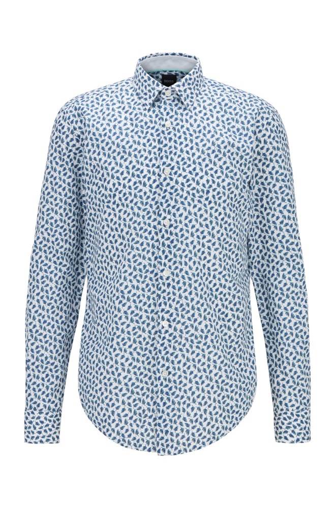 Hugo Boss Slim-fit leaf-print shirt Lyse Grønn | 0YOYKDJp