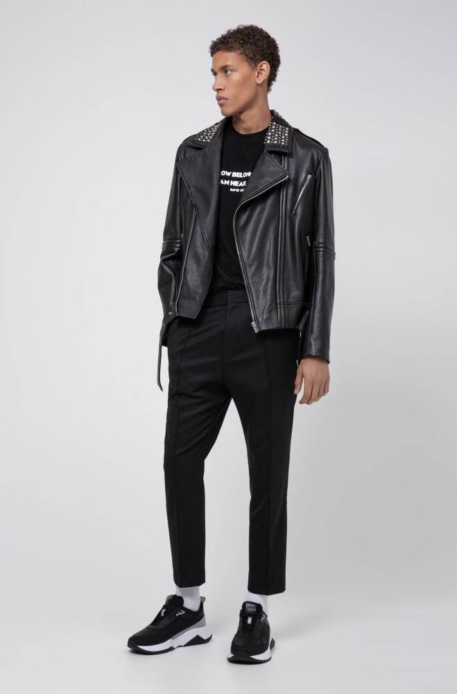 Hugo Boss Slim-fit leather jacket Svarte | AoR0oUJP