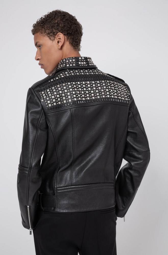 Hugo Boss Slim-fit leather jacket Svarte | AoR0oUJP