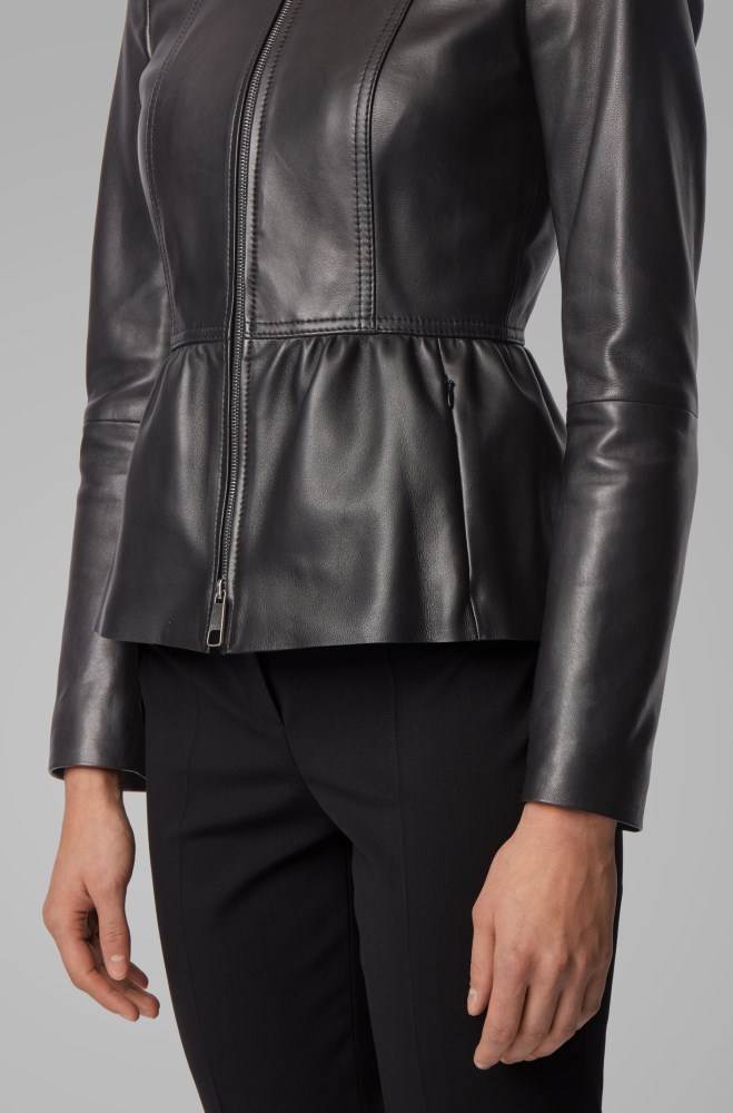 Hugo Boss Slim-fit leather jacket Svarte | FnEaJSWy