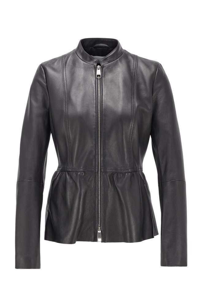 Hugo Boss Slim-fit leather jacket Svarte | FnEaJSWy