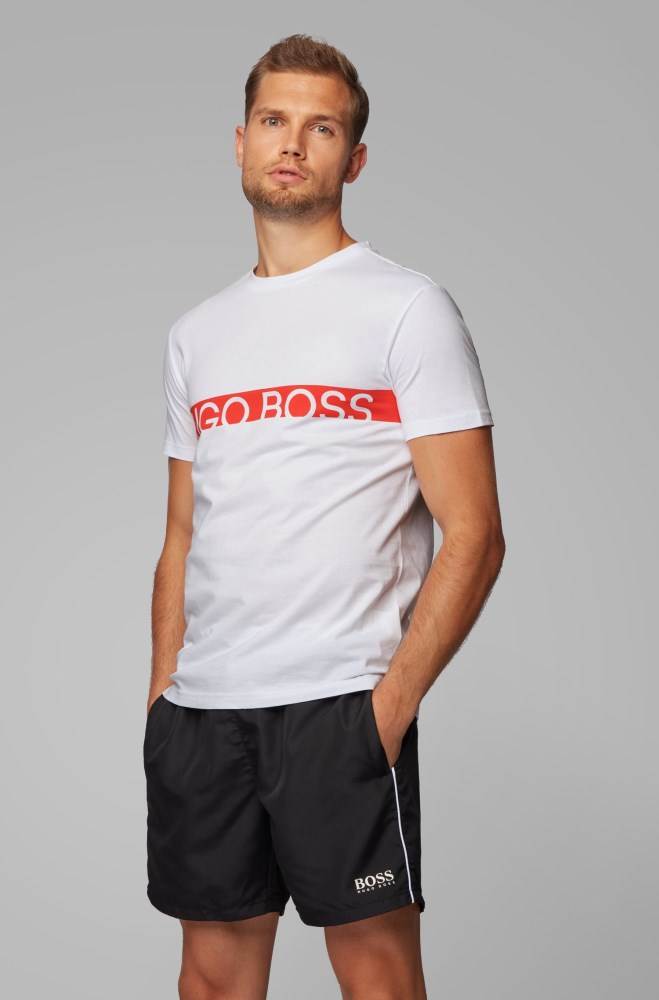 Hugo Boss Slim-fit logo T-shirt Hvite | MRXEfNC7