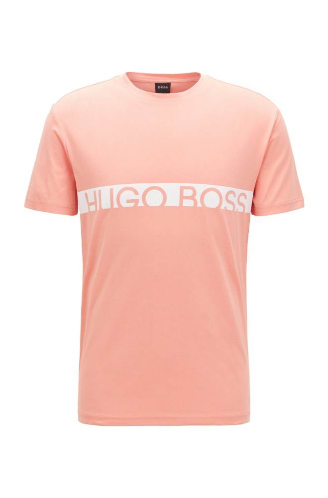 Hugo Boss Slim-fit logo T-shirt Lyse Rød | 2MuE0JcH