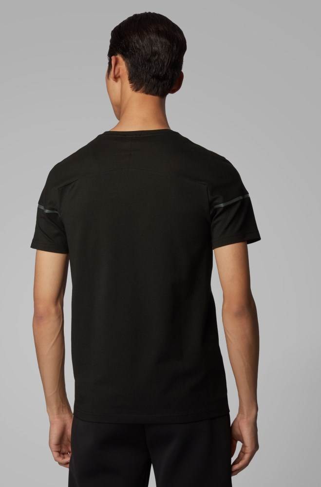 Hugo Boss Slim-fit mixed-material T-shirt Svarte | qLjigTWG