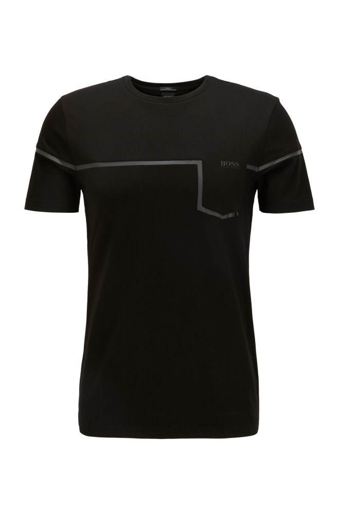 Hugo Boss Slim-fit mixed-material T-shirt Svarte | qLjigTWG