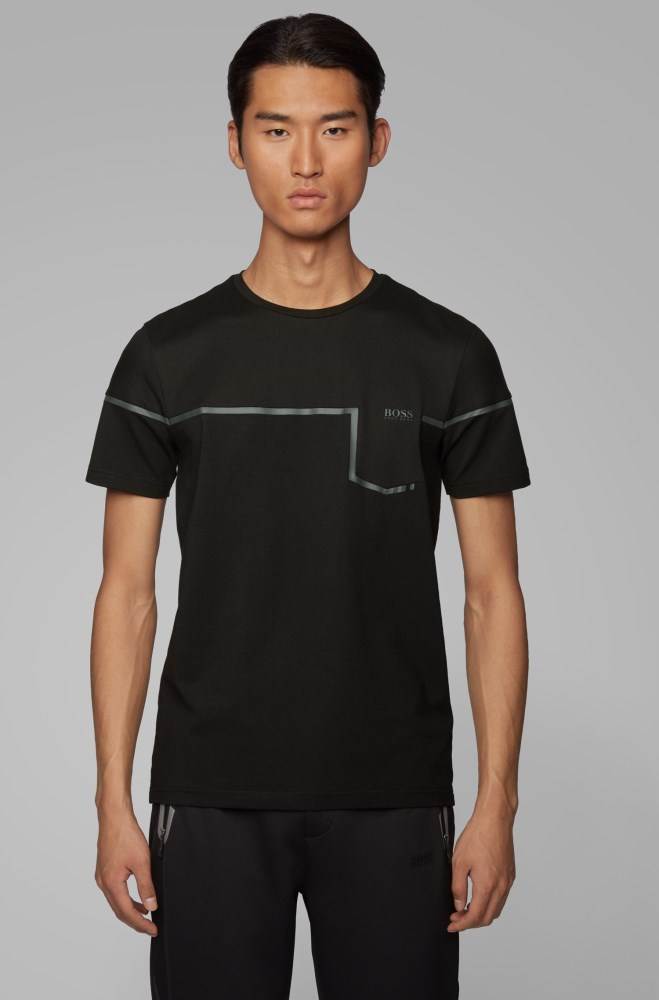 Hugo Boss Slim-fit mixed-material T-shirt Svarte | qLjigTWG