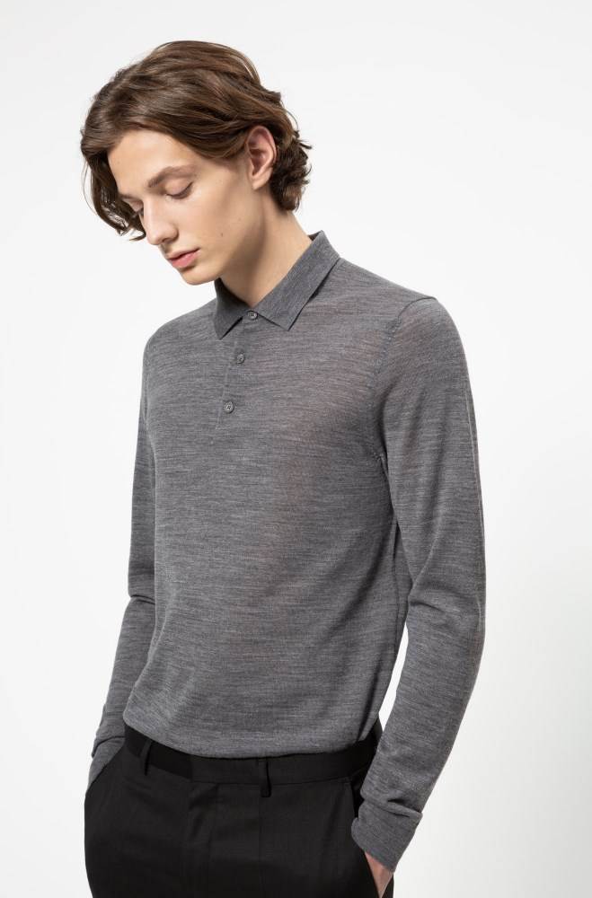 Hugo Boss Slim-fit polo-neck sweater Grå | HyMwTHtW