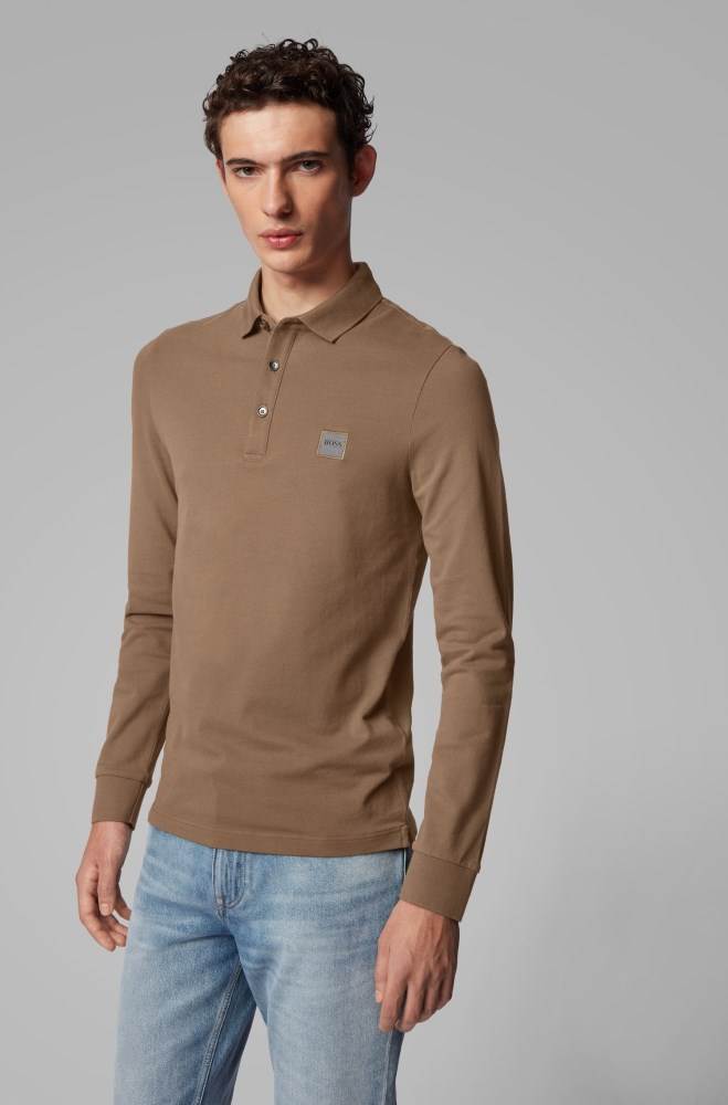 Hugo Boss Slim-fit polo shirt Brune | Ae6hkyR8