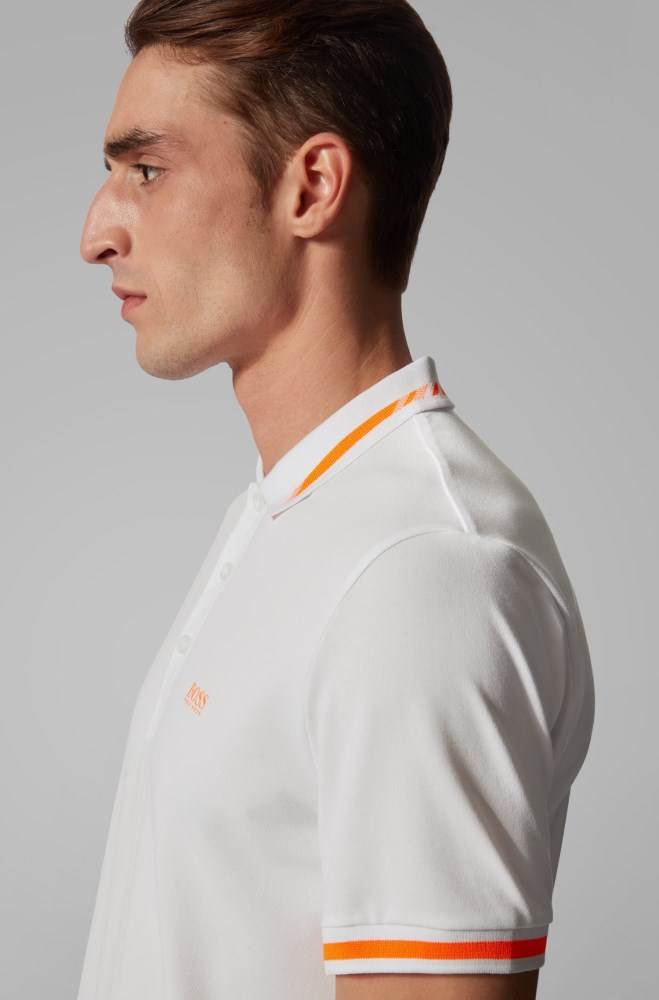 Hugo Boss Slim-fit polo shirt Hvite | IaawYuXK