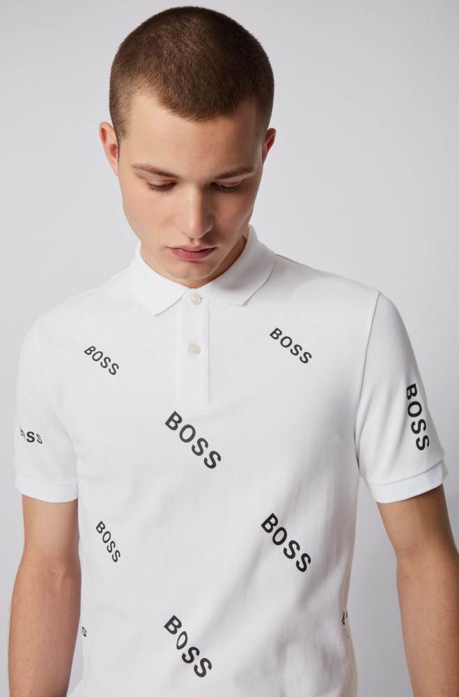 Hugo Boss Slim-fit polo shirt Hvite | Iv5wq9Ll