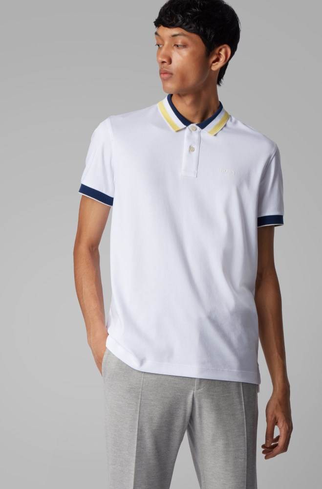 Hugo Boss Slim-fit polo shirt Hvite | KllaXyiC