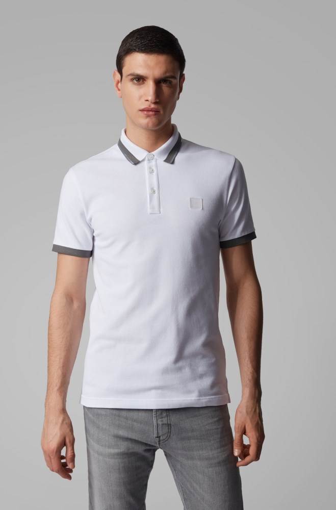 Hugo Boss Slim-fit polo shirt Hvite | LNDPJIgO