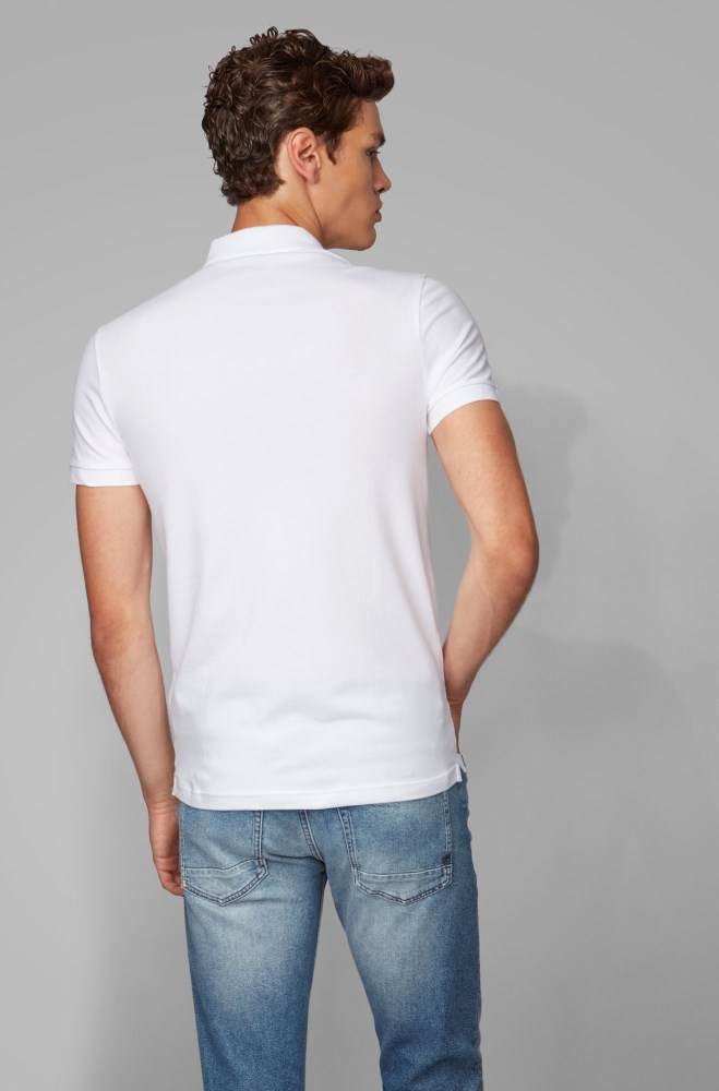 Hugo Boss Slim-fit polo shirt Hvite | hFj1B2lh