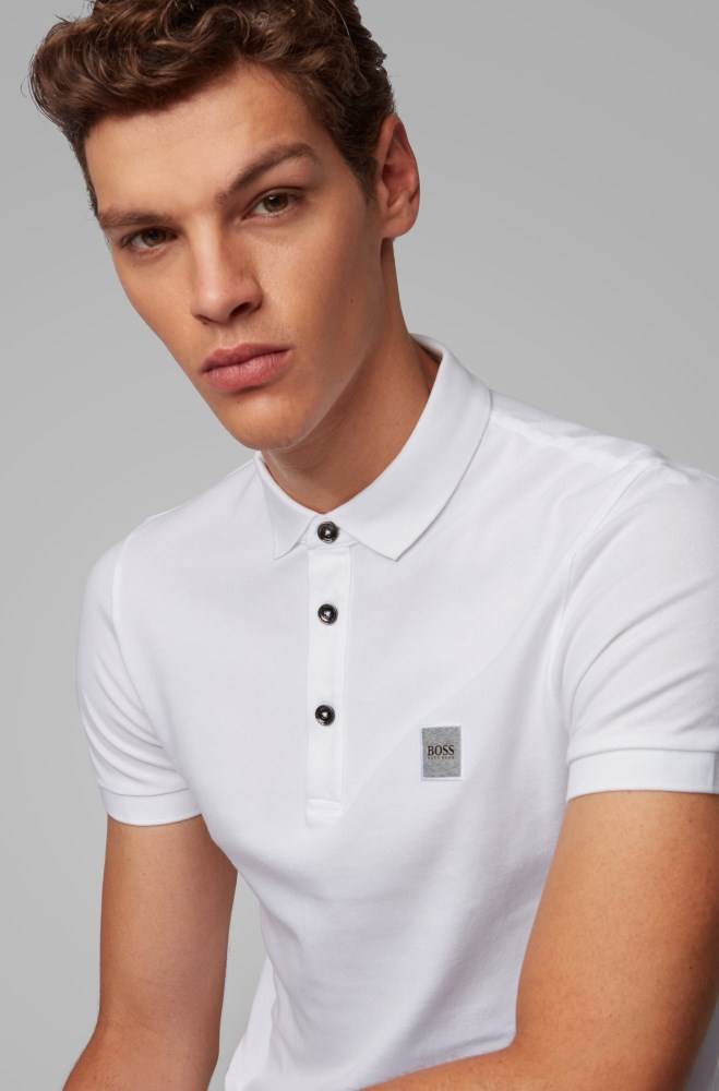 Hugo Boss Slim-fit polo shirt Hvite | hFj1B2lh