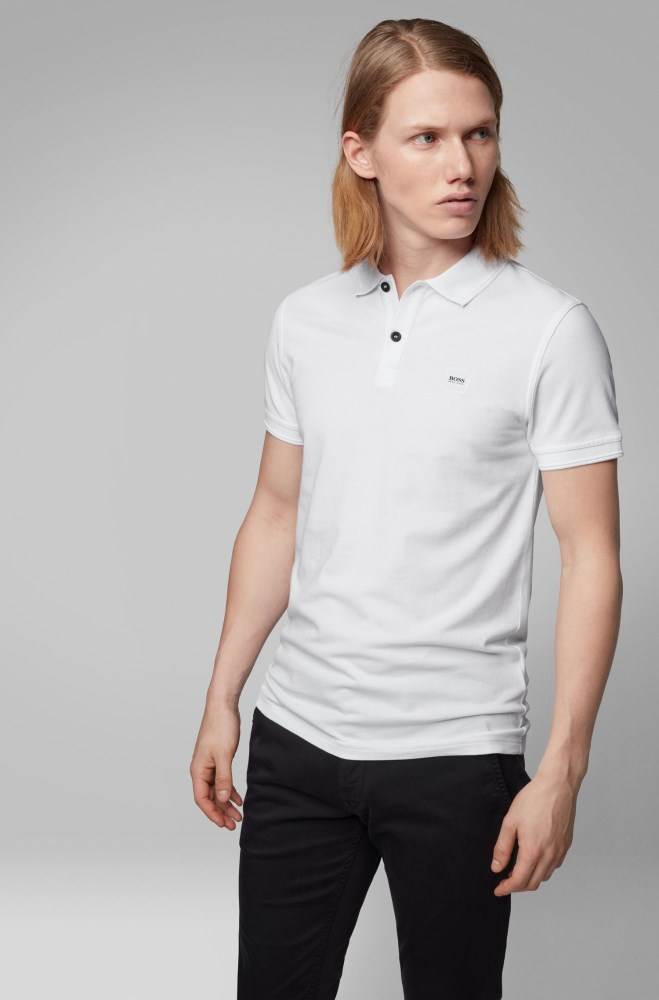 Hugo Boss Slim-fit polo shirt Hvite | igUVgY4B